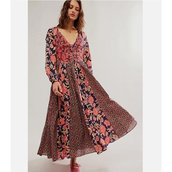 Free People Womens A New Way Maxi Dress Multicolor L NWT